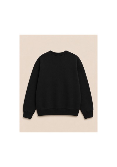 Herkesemoda Çiçek Baskılı 2 İplik Şardonlu Bisiklet Yaka Sweatshirt Siyah