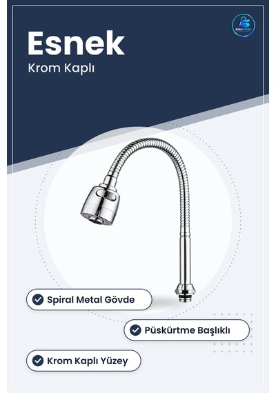 Metalik Kubar Esnek Krom Musluk Ucu Banyo Tesisatı Mutfak Lavabo