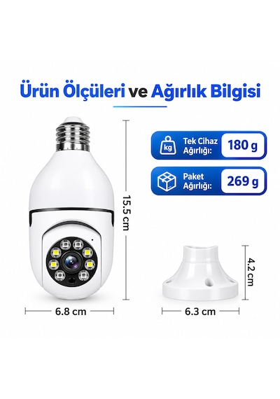 Ultratekno Lf-h68 E27 Wifi Ampul Kamera 360 1080p Gece Görüşlü Hareket Sensörlü Ip Kamera Yoosee