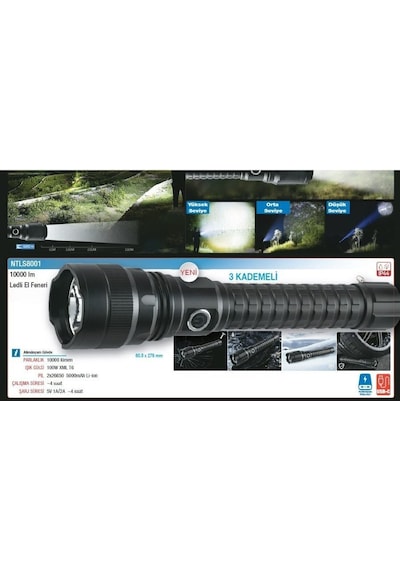 Nt Tools El Fenerii Ntls8001 Çok Parlak Zoom Özellikl 10000 Lümen Kaliteli Ntls8001 Siyah