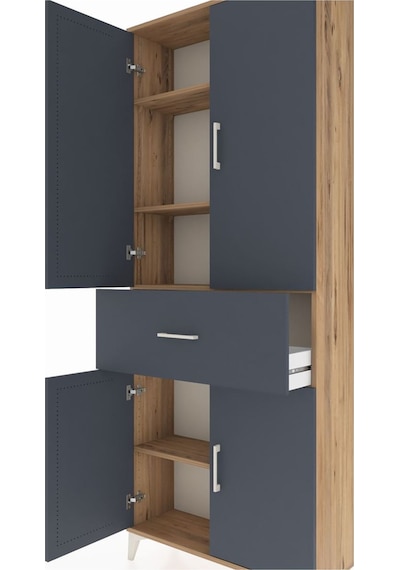 Arges Dolap 4 Raflı Tek Çekmeceli 4 Kapaklı 88x30x221 Çam-ant... Çam