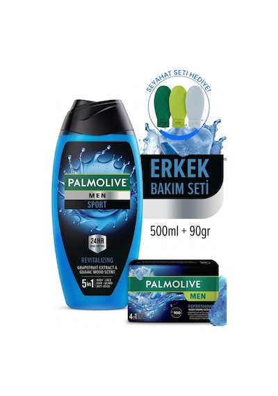 Palmolive Sport Erkek Duş Jeli 500 ML + Naturals Erkek Sabun 90 G + Seyahat Kiti