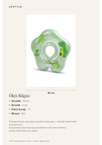 Oglo Rex Dinozor Yüzme Simidi Çift Emniyet Kilitli Anti-panik Yeşil
