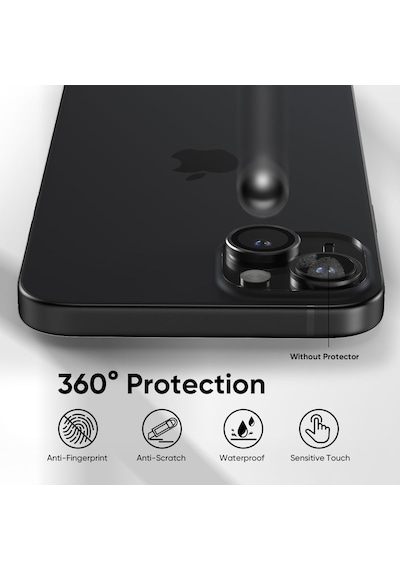 Apple Uyumlu iPhone 15 / 15 Plus Kamera Lens Koruyucu Siyah