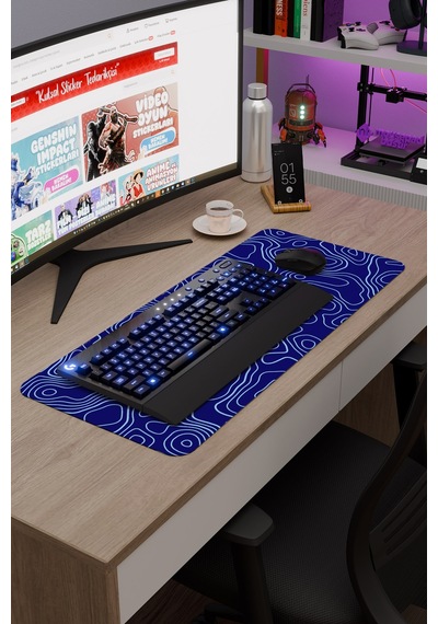 Mavi Lacivert 70x30 Xl Taraftar Gaming Oyuncu Mouse Pad Kaymaz Taban Büyük Fare Altlığı Topography