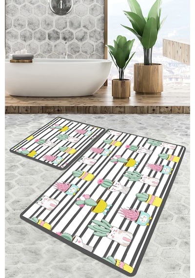 Catinus Cactus Banyo Halısı Djt 2 Li Set, Banyo Halısı , Banyo paspası yıkanabilir Çok Renkli