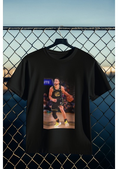 Stil X Stephen Curry Baskılı Tshırt, %100 Pamuklu Nefes Alan Kumaş Siyah-2
