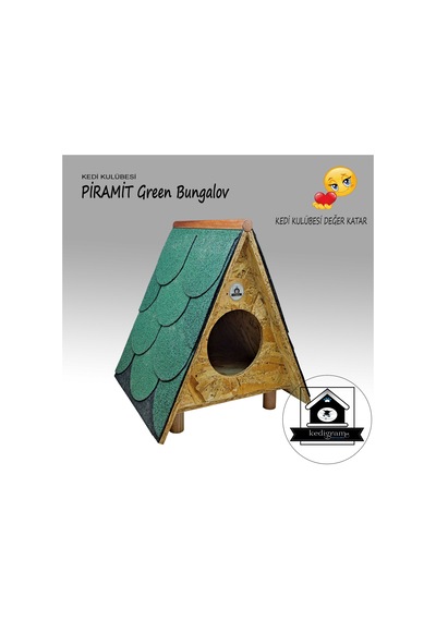 Kedigram Kedi Kulübesi Piramit Villa Greenroof Shingle Kaplama Kedi Evi 37 x 37 CM