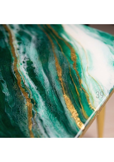 Emerald Regalıa Lüks Geode Epoksi Orta Sehpa 50x70 Cm Altın Detaylı Contemporary Tasarım, Modern Lüks Ev Dekoru Yeşil