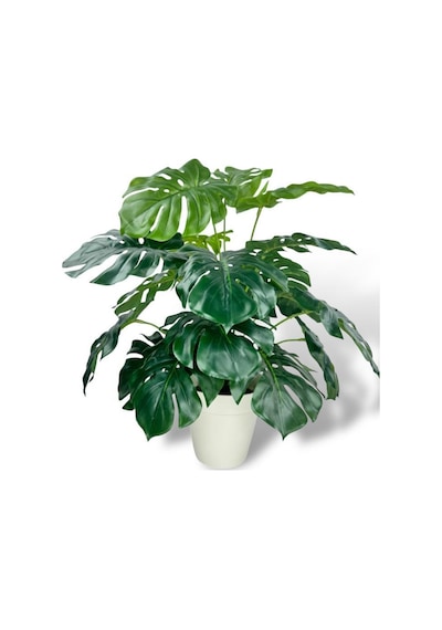Yapay Çiçek Krem Saksıda Monstera Deve Tabanı Yeşil Doğal Dokulu 18dal 50cm Salon Çiçeği Yapay Bitki