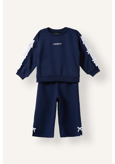 Defacto %100 Pamuk Fiyonk Detaylı Baskılı Basic Sweatshirt Üst Geniş Kesim Alt 2li Takım Kız Bebek I3660a526aunv247 Lacivert-nv247
