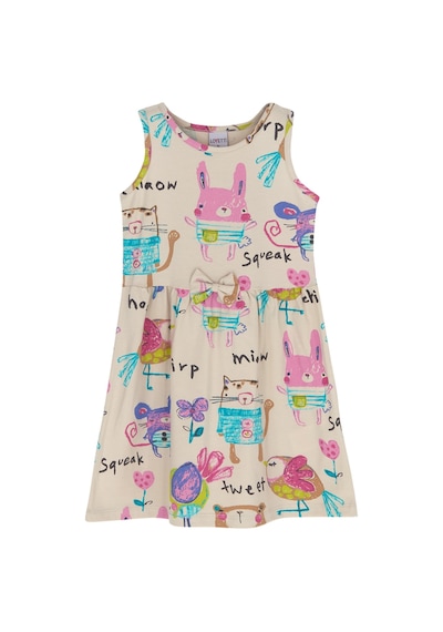 Lovetti Kız Çocuk Chirping Animals Desen Kolsuz Elbise 5757-11X197 Bej
