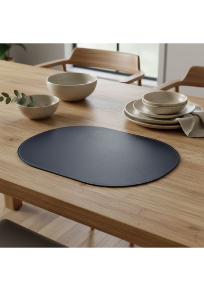 2 Adet Çift Yüz Kenar Dikişli Deri Tam Oval Amerikan Servis Supla 33x44 cm-Kolay Silinebilir Supla