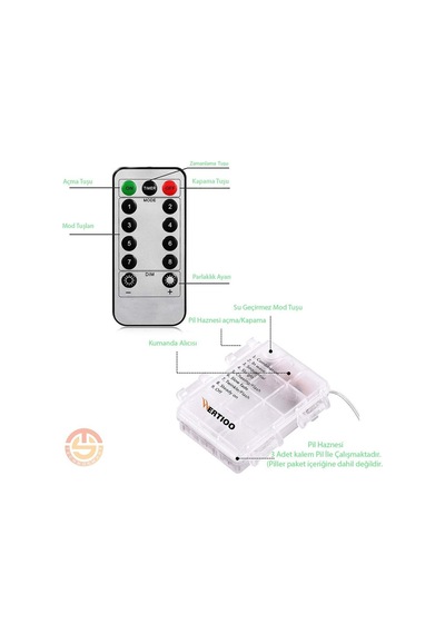 Technosmart 20 Ledli Kumandalı 8 Modlu Dekoratif Led Sarı Işık Pi