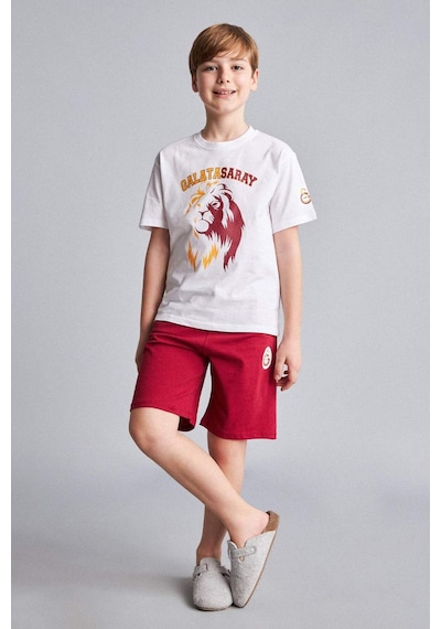 Defacto Galatasaray Kısa Kollu Pijama Üst Şort Pijama Alt 2li Pijama Takımı Erkek Çocuk H7511a826hswt34 Beyaz-wt34