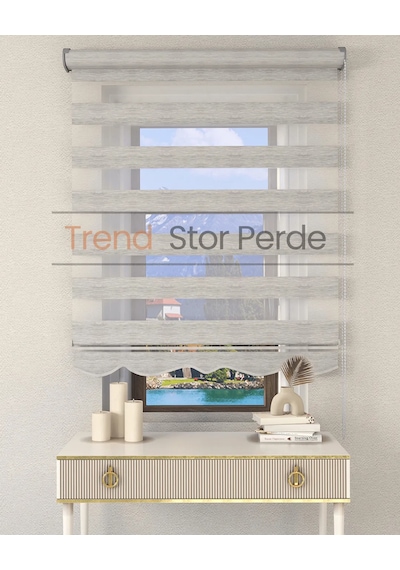 Gri Bambu Etek Dilimli Zebra Stor Güneşlik Perde Kırık Gri