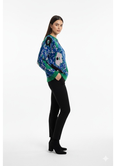 Youknitwear You Daisy Bisiklet Yaka Triko Kazak Mavi