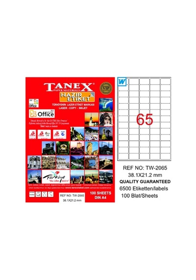 Tanex 2065 Laser Etiket 38x21mm 65x100 6500 Adet Diğer