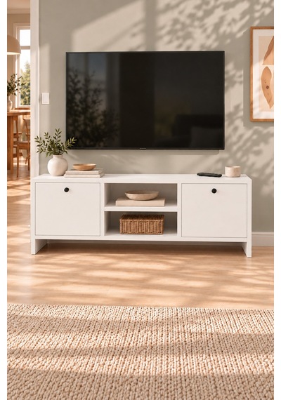 Tv Ünitesi 120 Cm Tv Sehpası Düşer Kapaklı Tv Ünitesi Televizyon Sehpası Britanya Beyaz