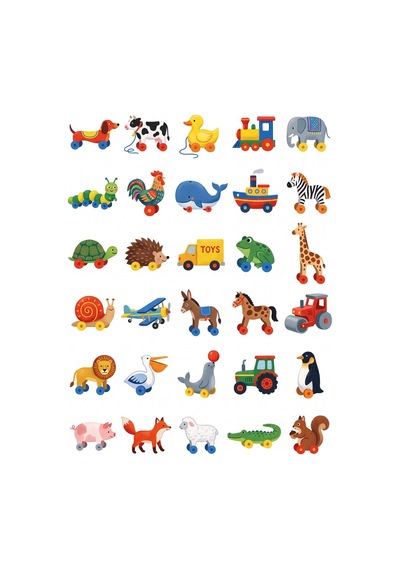 30 Adet Retro Ahşap Oyuncak Sticker Seti - Laptop, Defter, Ajanda Çok Renkli