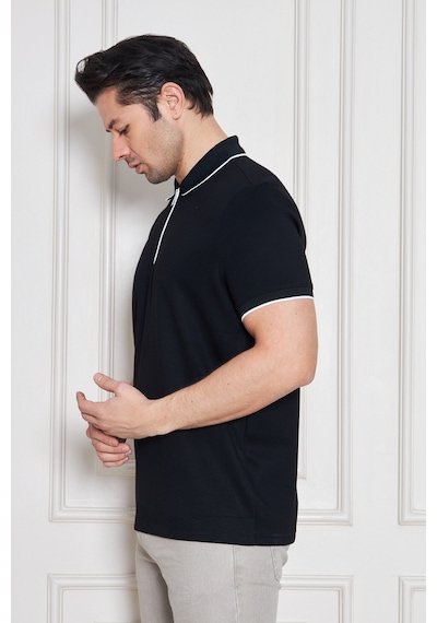 Erkek Jeuss Oysho Kumaş Fermuarlı Yakalı Siyah Tshirt