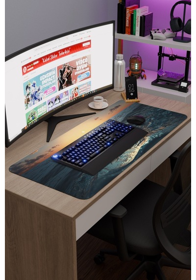 Okyanus Kaymaz Dikişli Kauçuk Oyuncu Mousepad V1 - 90x40 Xxl Gaming Mouse Pad Fare Altlığı