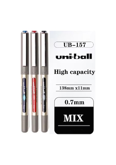 Siyah Pilot Kalem 3 Adet Uniball Eye Fine 0.7 Mm Roller Pilot Kalem Ub-157 Roller Uçlu Likit Mürekkepli Pilot Kalem Siyah