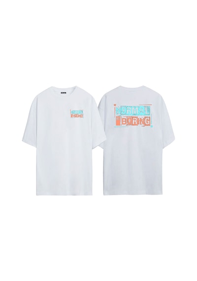Thewert Unisex Normal Is Boring Ön Arka Baskılı Beyaz Oversize T-shirt