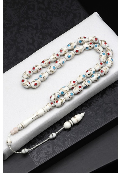 İşlemeli Kemik Tesbih 7 X 11 Mm Arpa Kesim - T-1699