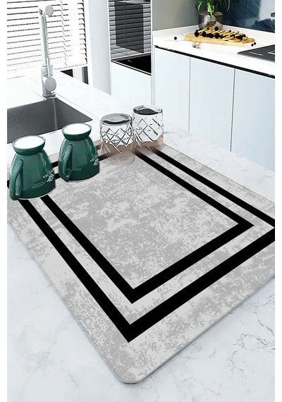 Gri Çerçeveli Microfiber Bulaşık Kurutma Kurulama Matı Mm018