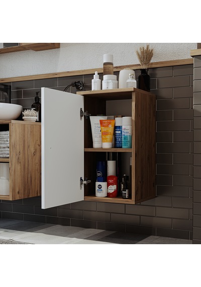 Banyo Dolabı Mat Mdf 60 X 35 Cm Banyo Boy Dolabı Atlantik Çam - Beyaz