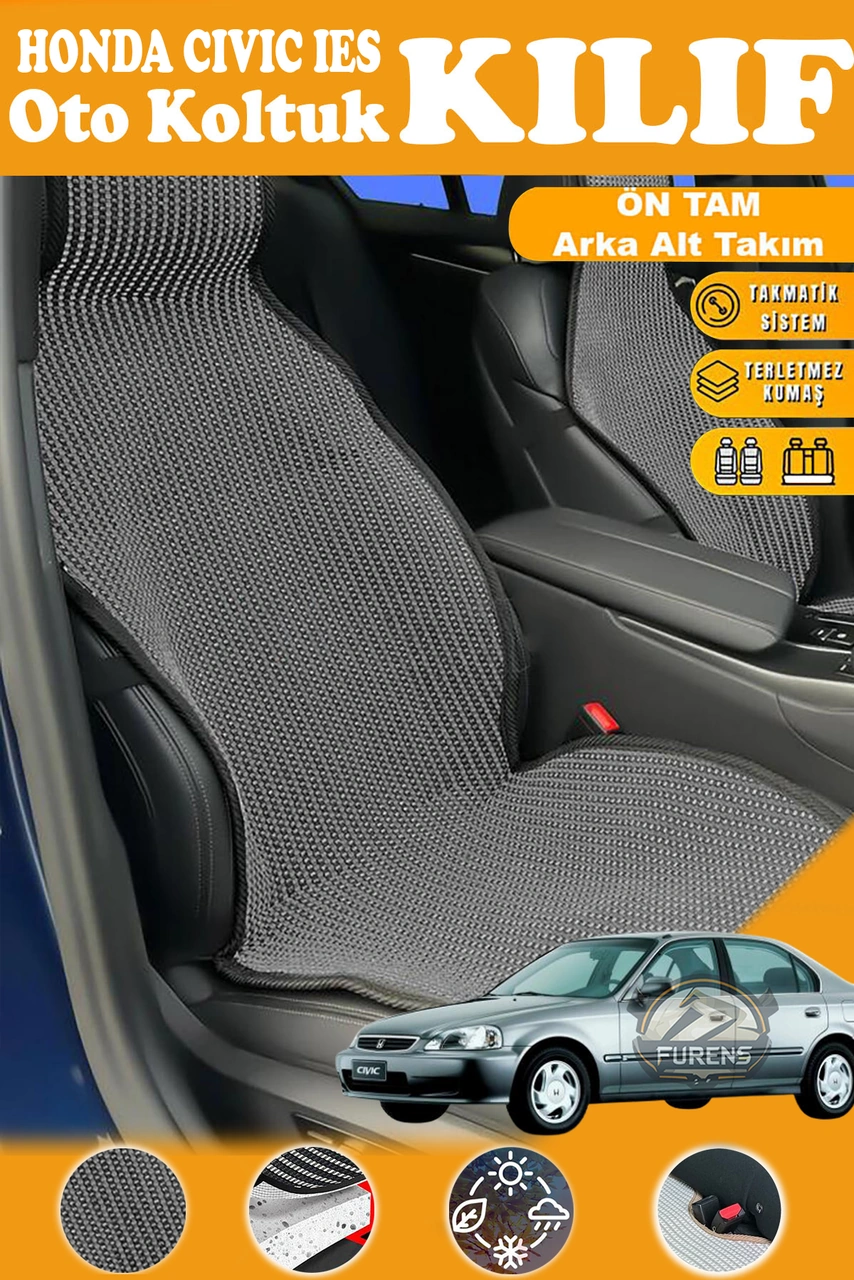 Honda Civic İes Uyumlu Siyah Prestij Serisi Dokuma Kumaş Oto Koltuk Kılıfı Ön Tam Arka Alt
