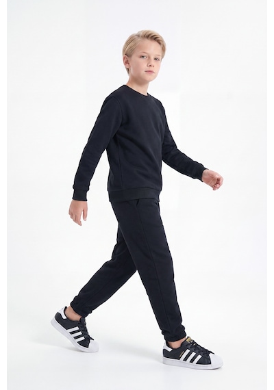 Fyk Kids 3 İplik Düz Erkek Çocuk Çift Cepli Bisiklet Yaka Eşofman Takımı Siyah