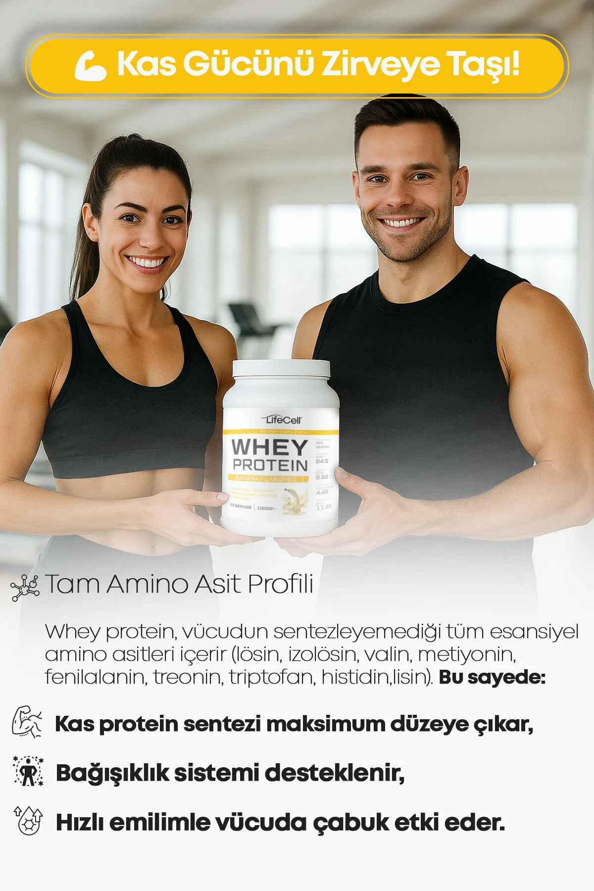 Whey Protein Tozu Muz Aromalı 33 Servis - 1000g