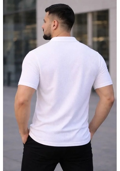Etiler Collection Erkek Waffle Kumaş Kısa Kollu Düğmeli Açık Yaka Regular Fit Gömlek - Beyaz