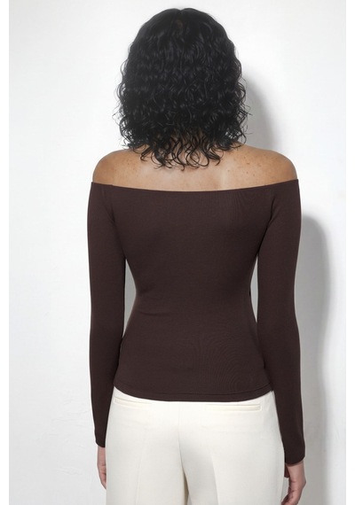 Hiccup Busem Slim Fit V Yaka Uzun Kollu Bluz Kahve Kahvesi