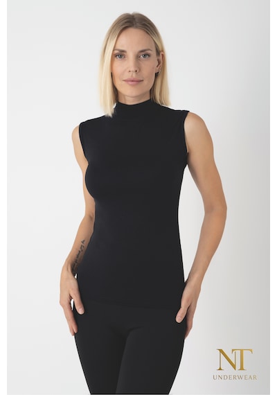 Nt Underwear Kadın Bambu Balıkçı Yaka Sıfır Kol Body Hafif, Rahat Ve Şık Siyah