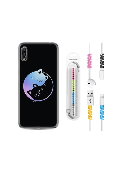 Huawei Y6 2019 Kılıf Kablo Koruyuculu Love Cats 1604