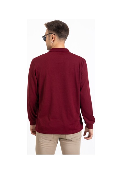 Erkek Orta Yaş ve Üzeri Polo Yaka Cepli Uzun Kollu Mevsimlik Sweatshirt 1103-Bordo-Bordo