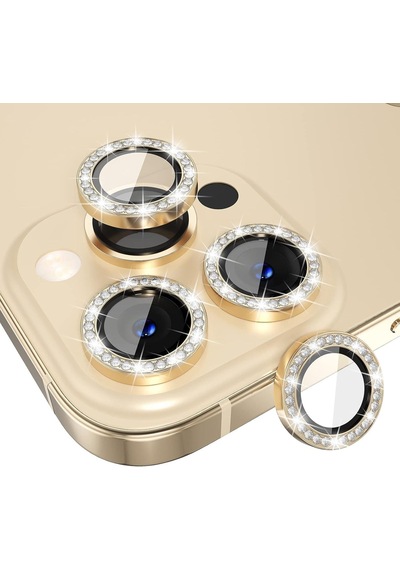 İphone 13 Pro,13 Pro Max İçin, Taşlı, Kamera Lens Koruyucu, Basit Kurulum, Hd Görüntü, Metal Çerçeve, 9h Temperli Cam, Çizilmeye Dayanıklı, Diamond Camera Lens Protector Gold