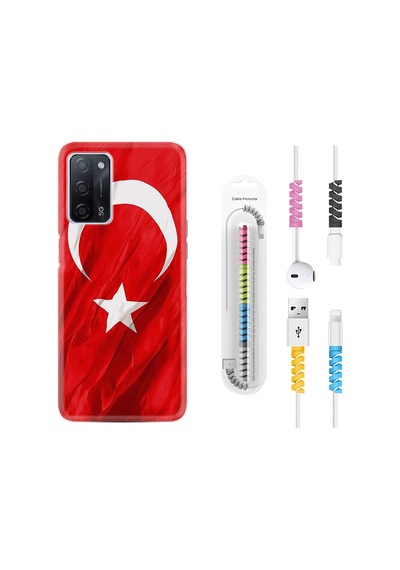 Oppo A55 Kılıf Kablo Koruyuculu Şanlı Türk Bayrağı 4 1401