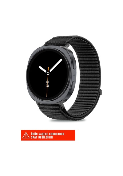 Samsung Galaxy Watch 8 40mm/44mm/46mm Classic İle Uyumlu Hasır Örgü Spor Cırtlı Naylon Kordon, Siyah