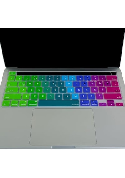 Macbook Pro Türkçe Q Çeviri Klavye Koruyucu Us Ansı Amerikan Düz Enter A2338 M1 M2 A2251 A2289 A2141 Uyumlu Silikon Keyboard Cover Touch Bar Pembe Yeşil