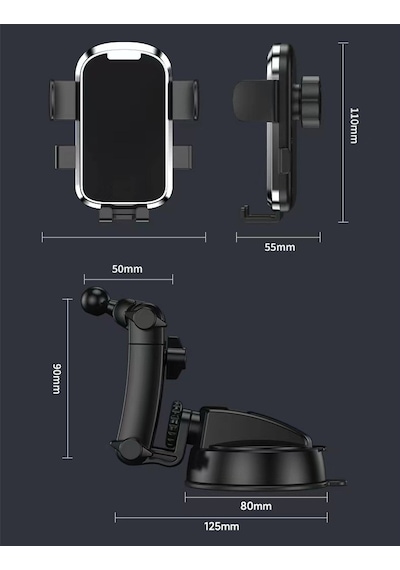 Torpido Üstü 360 Derece Dönebilen 25,5 Cm Telefon Tutacağı Krom / Syte200