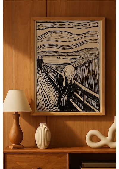 Edvard Munch Çığlık Ahşap Çerçeveli Poster, Dekoratif Sanatsal Duvar Tablosu