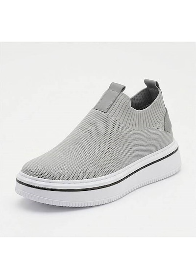 Daytex 1111 Erkek Slip-on - Full Triko Örgü Sportif Kalın Eva Taban Sneaker Gri