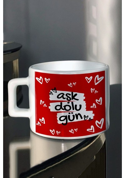 Sevgililer Günü Aşk Dolu Gün Baskılı Espresso Çay Fincanı Beyaz