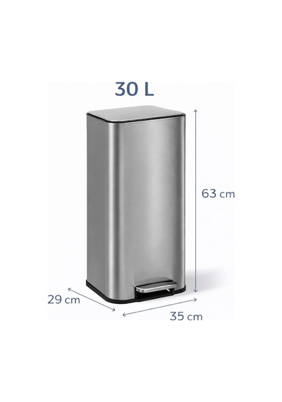 Omnipazar Genesit Gsc503l Paslanmaz Çelik Kare Pedallı Çöp Kovası 30 Litre Gri Gri