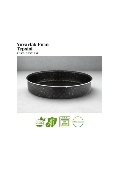32 Cm Granit Yuvarlak Fırın Tepsisi - Siyah Siyah