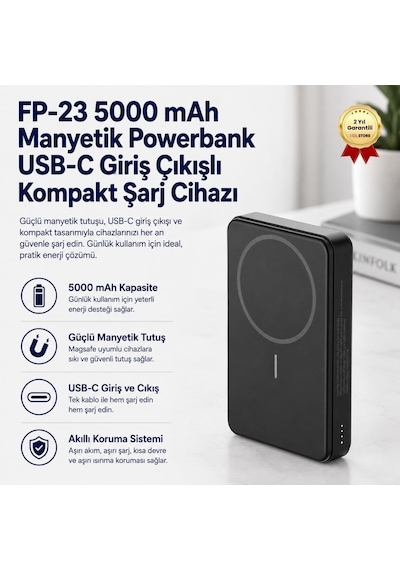 Fp-23 5000 Mah Manyetik Wireless Powerbank Usb-c Giriş Çıkışlı Kompakt Şarj Cihazı-1658 BEYAZ